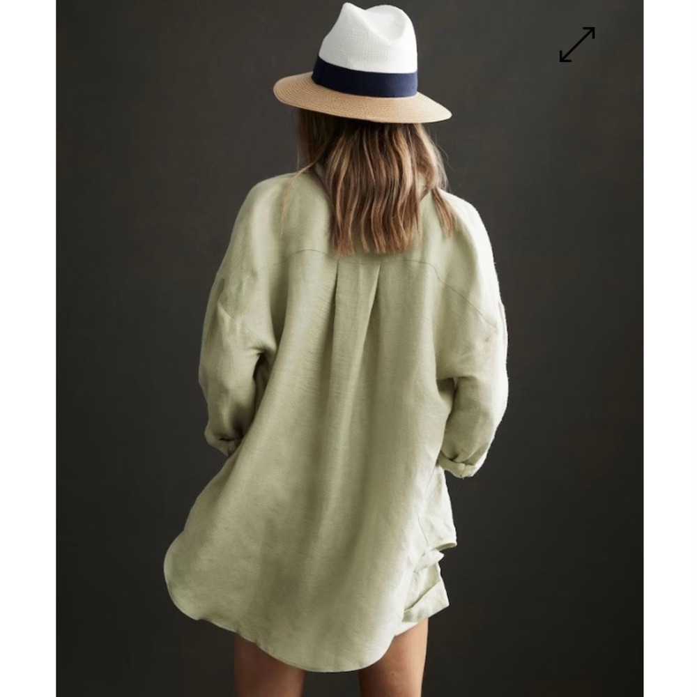 Reiss ELLIS linen blend oversized long sleeve shirt top Size 2 khaki‎ green - Picture 3 of 10